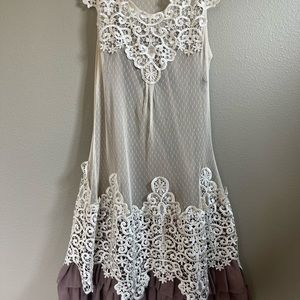 Sheer lace cream dress and under dress layer in brown. Country vibe, warn twice